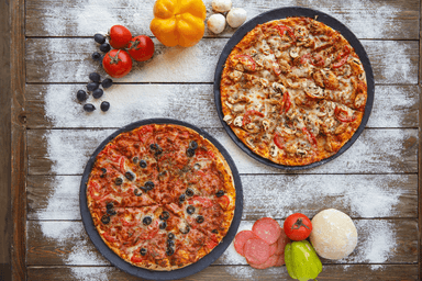 2 Medium Pizzas with 2 toppings each for just $35!